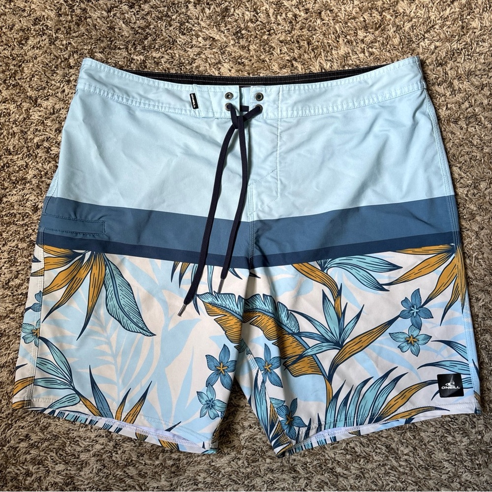 O'Neill Light Blue Floral Stripe Men’s Boardshorts